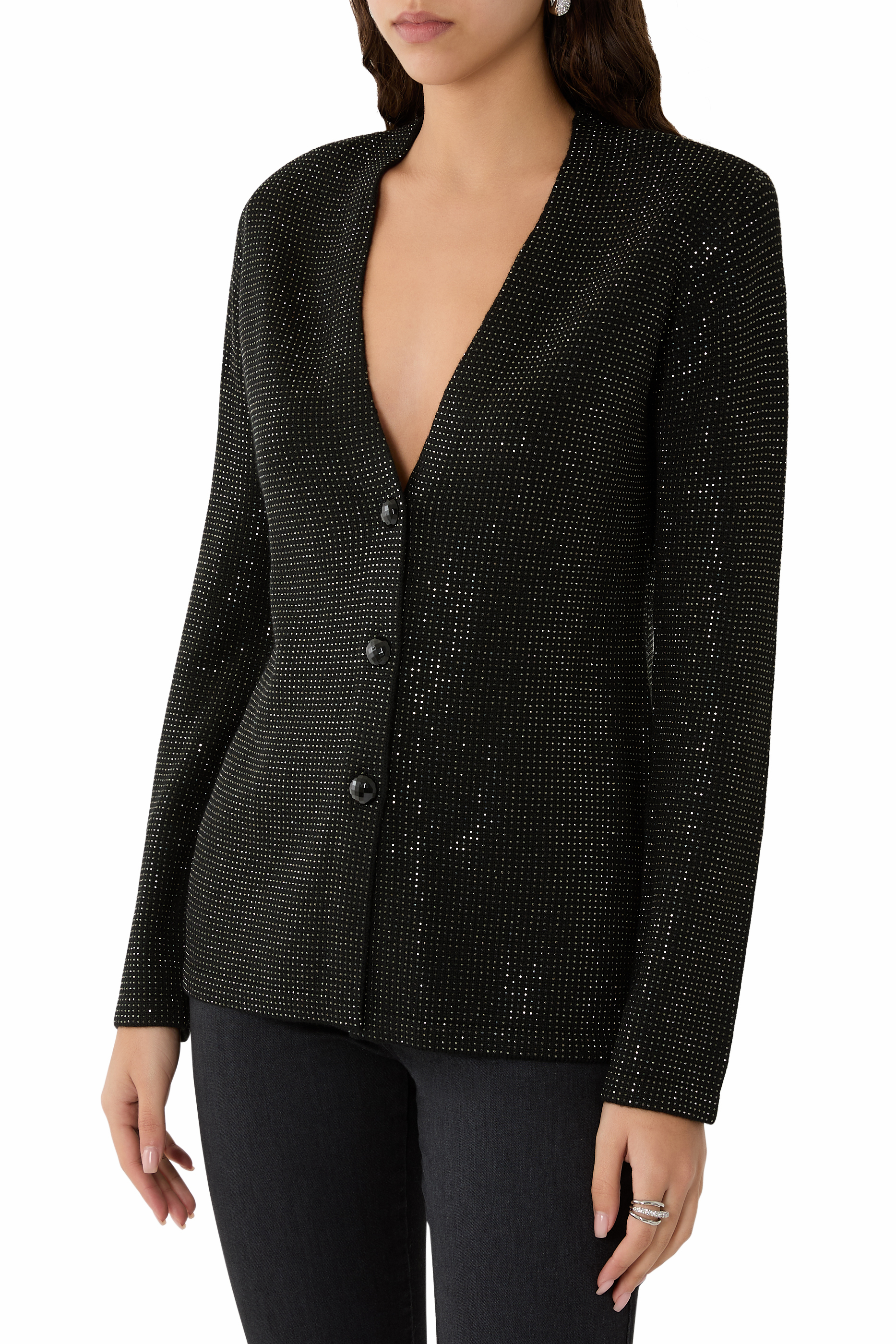 كارديغان مزين بأحجار الراين مزيج صوف 