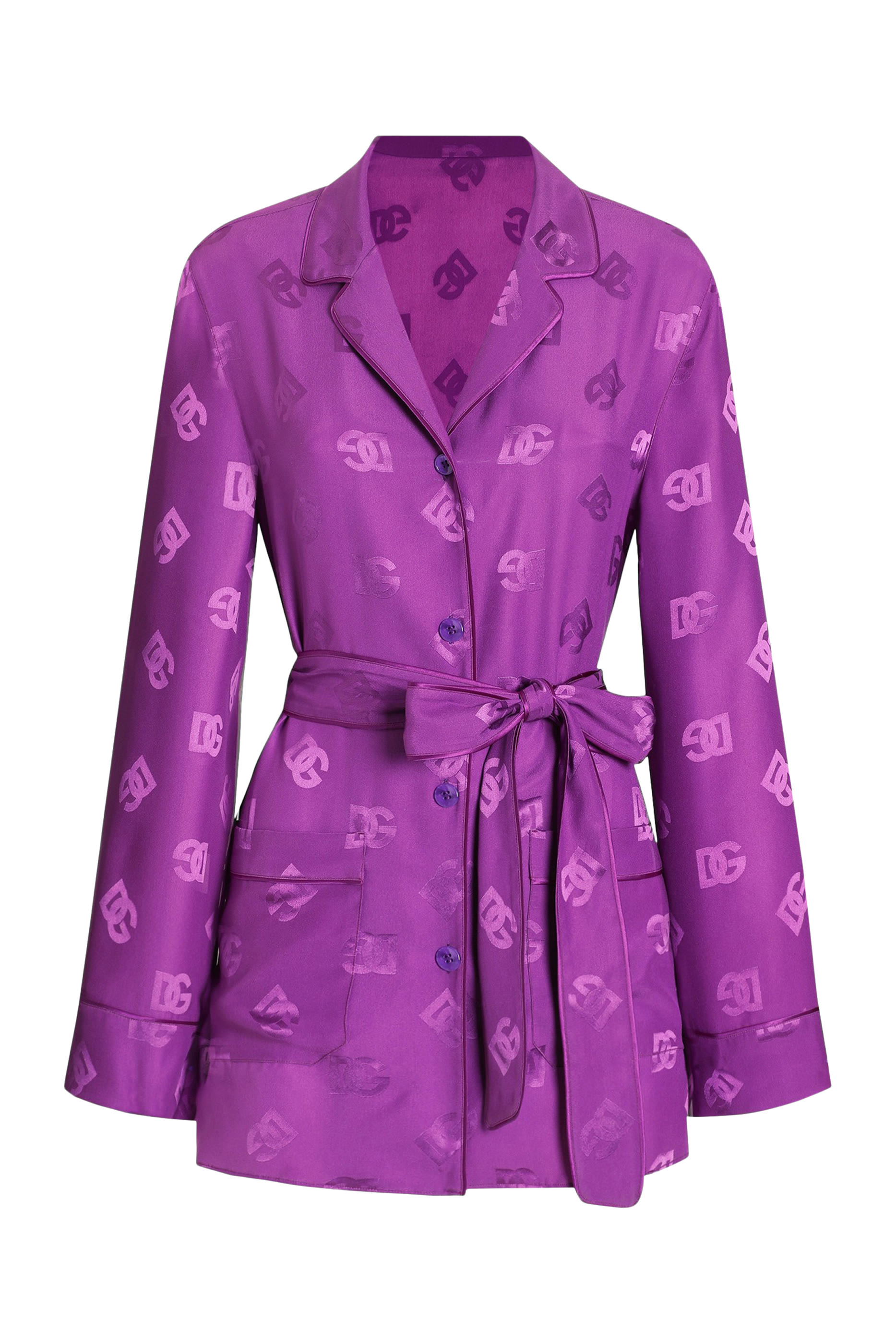 قميص بيجامة بأكمام طويلة وشعار الماركة حرير وجاكار