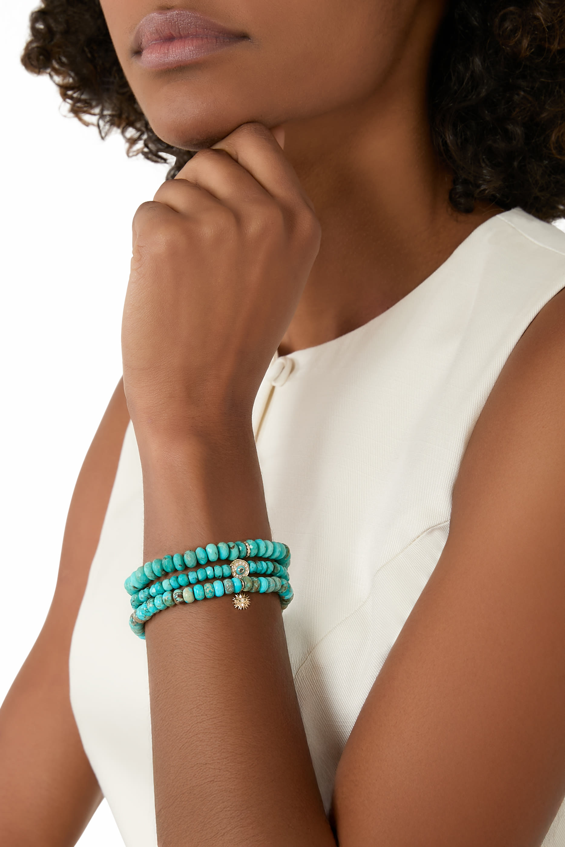 سوار عين حسود مرصع بماس وفيروز، ذهب أصفر عيار 18