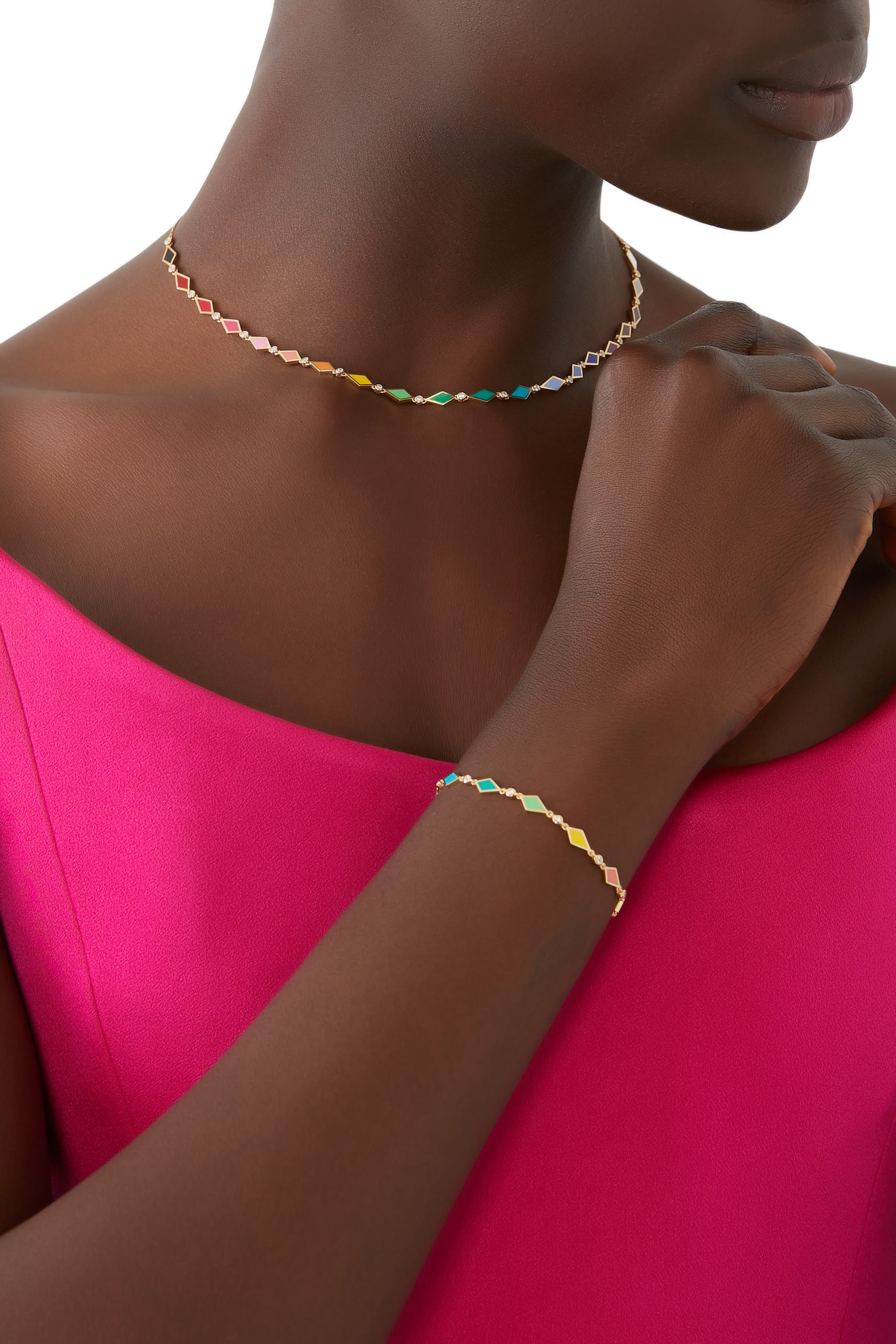 سوار موزاييك مرصع بالماس طهب أصفر عيار 18