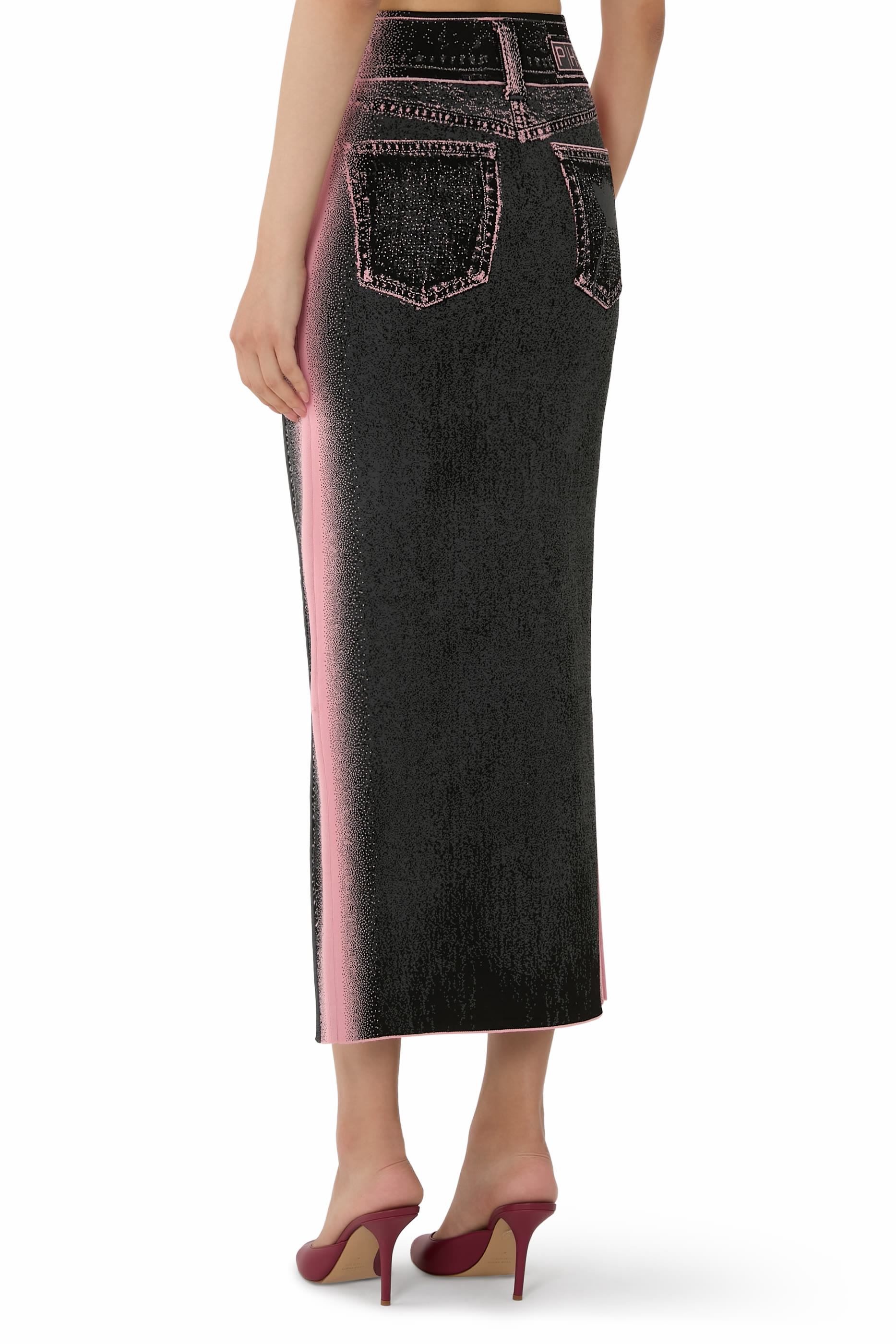 تنورة ليلي طويلة بحافة مموجة دنيم