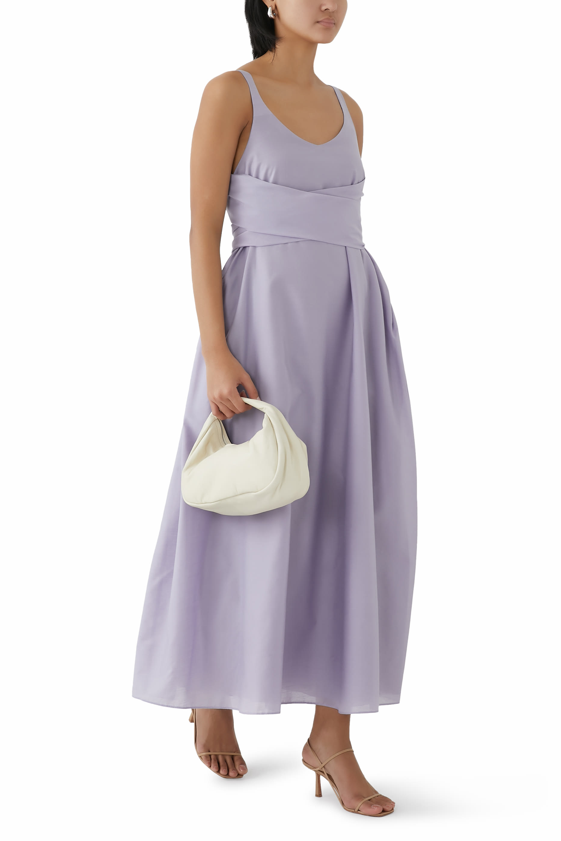 فستان متوسط الطول بخصر بتصميم ملفوف