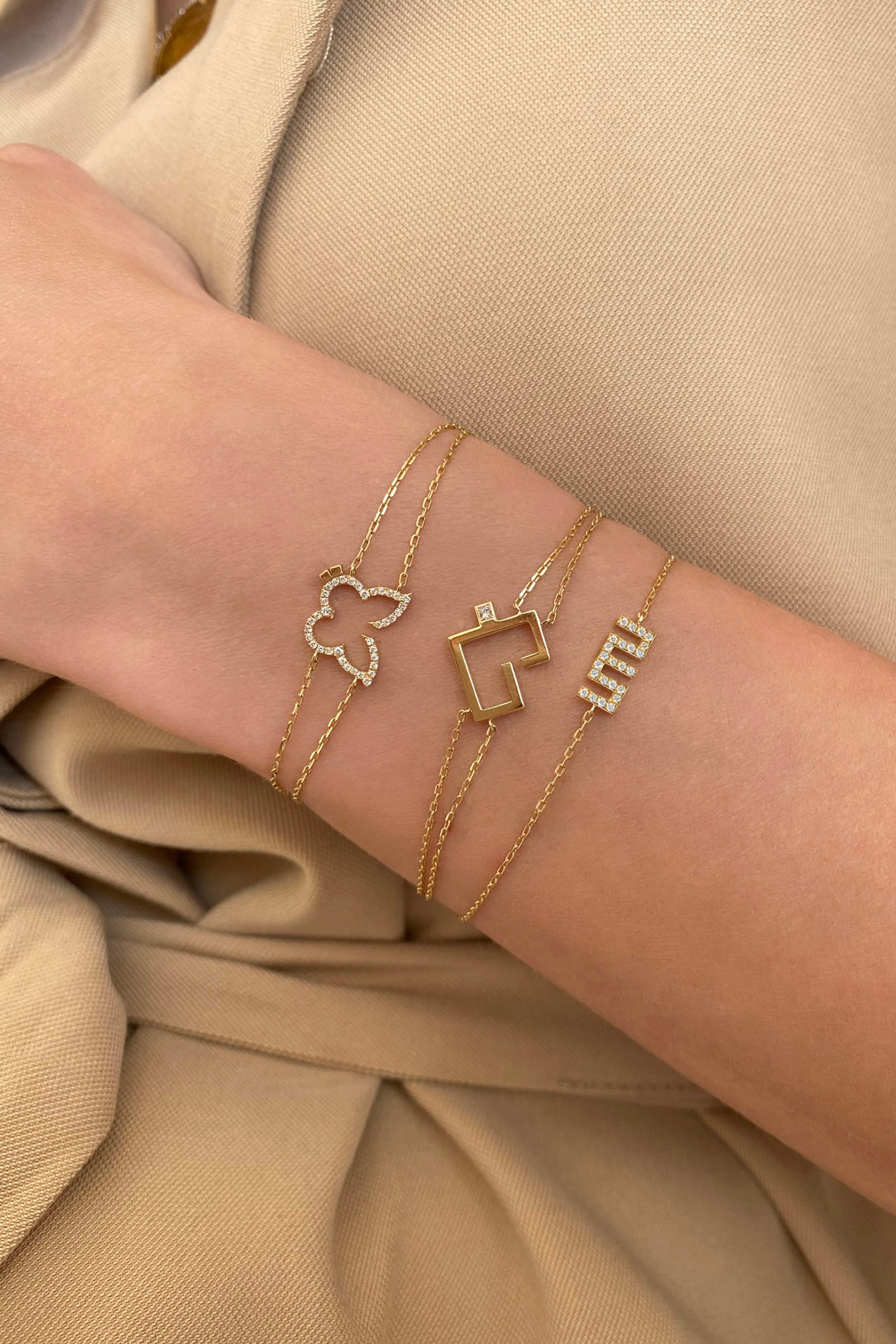 سوار سلسلة بدلاية بكلمة لفظ الجلالة الله مرصع بالماس ذهب أصفر عيار 18