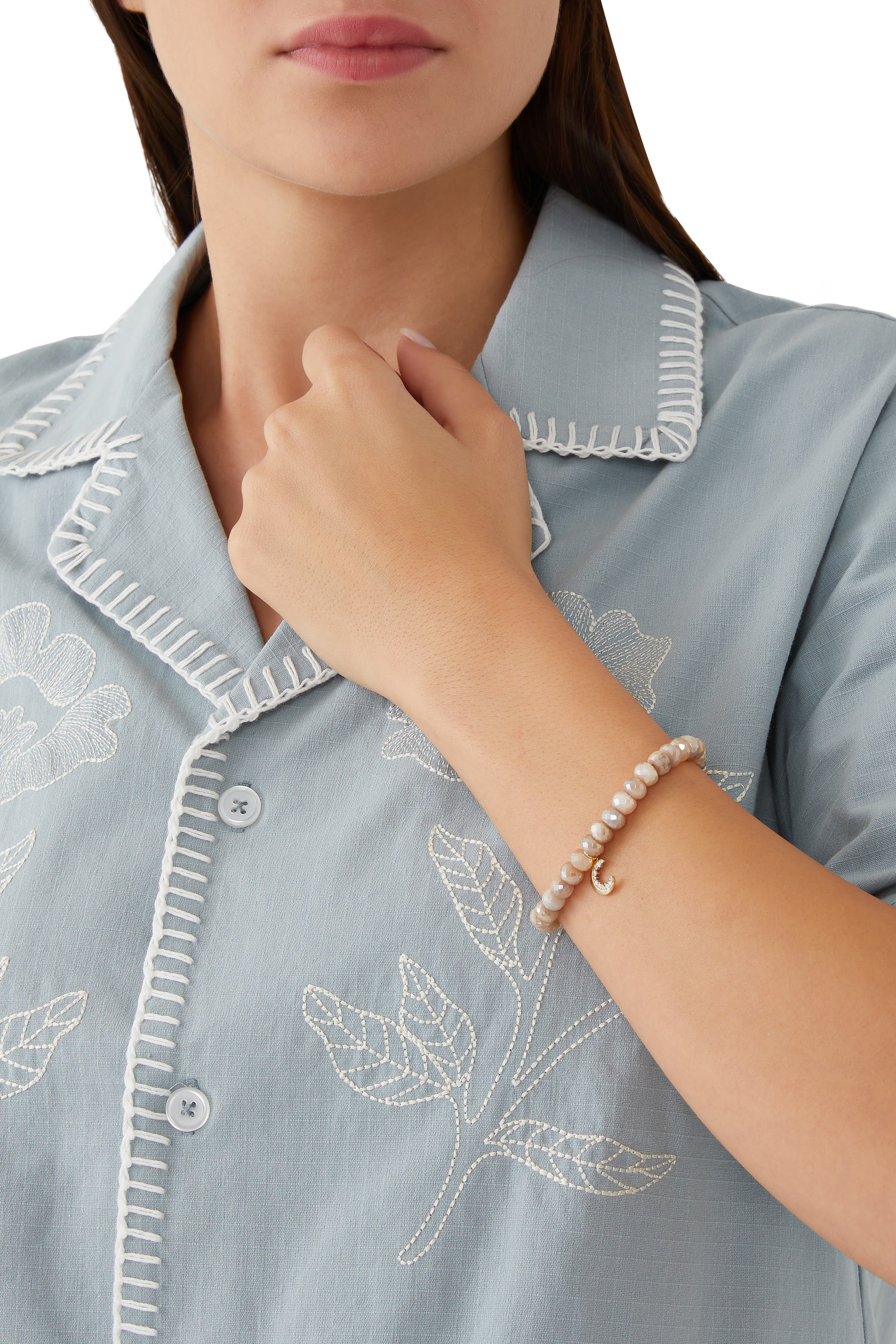  Crescent Moon Charm Bracelet, 14K Yellow Gold and Diamonds