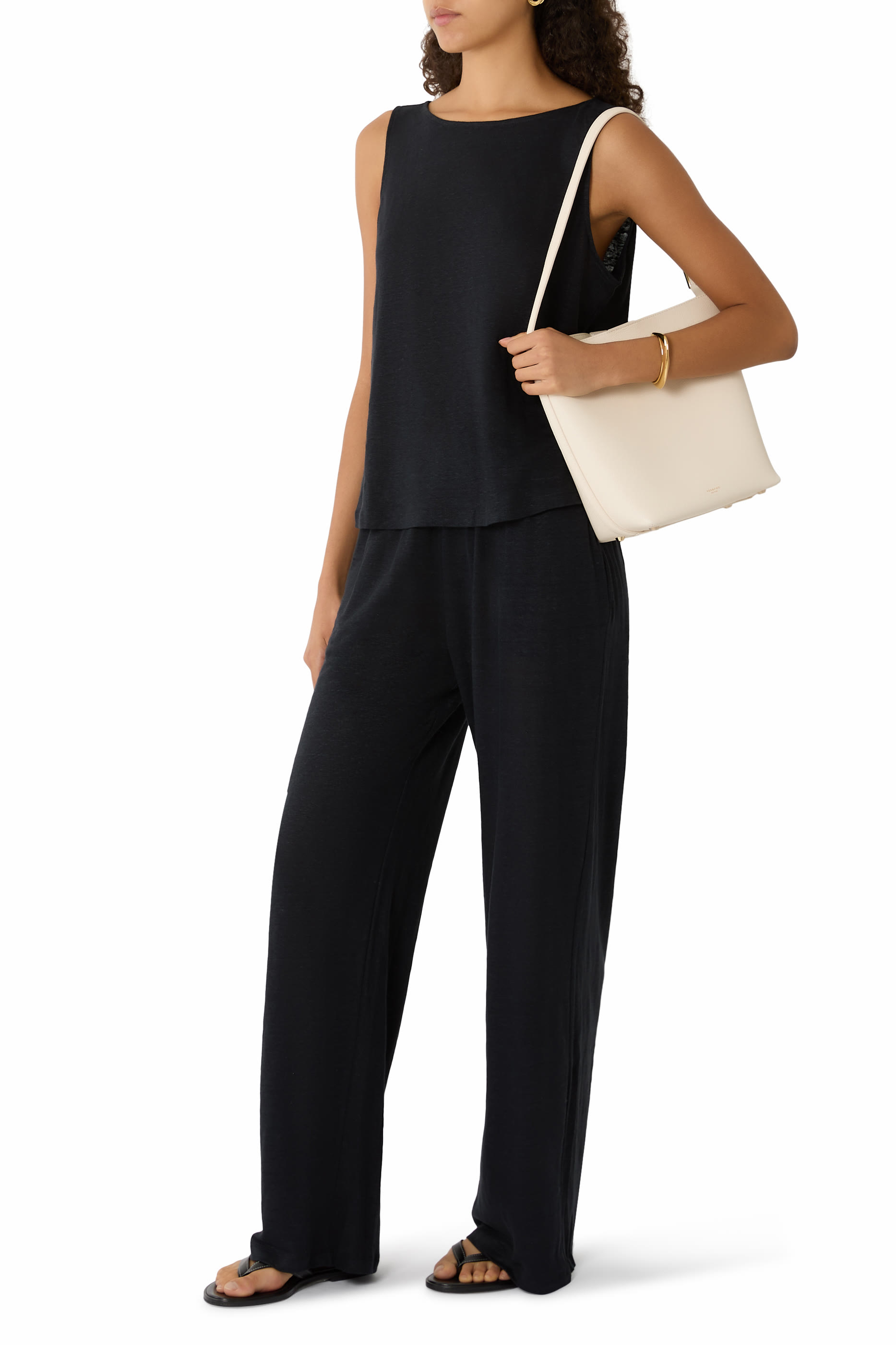 بلوزة بلا أكمام بياقة قارب نسيج كتان عضوي