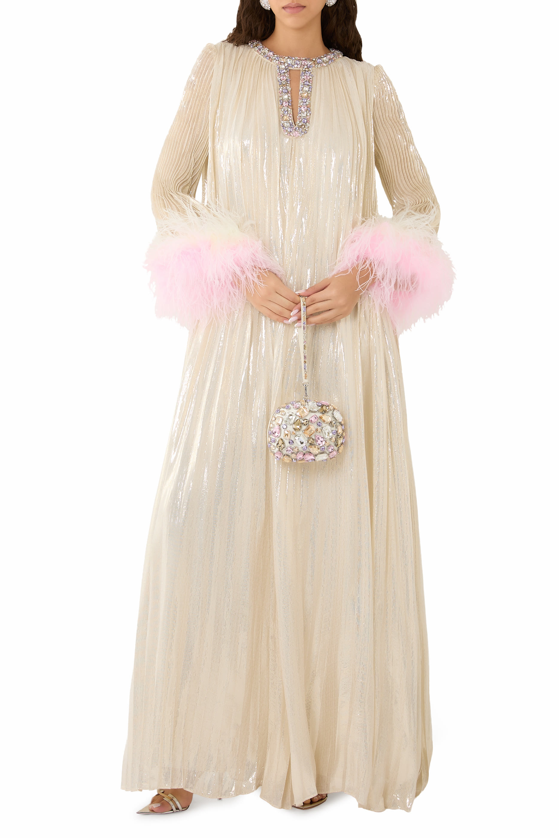 حقيبة كلاتش بيد علوية مرصعة بأحجار متعددة