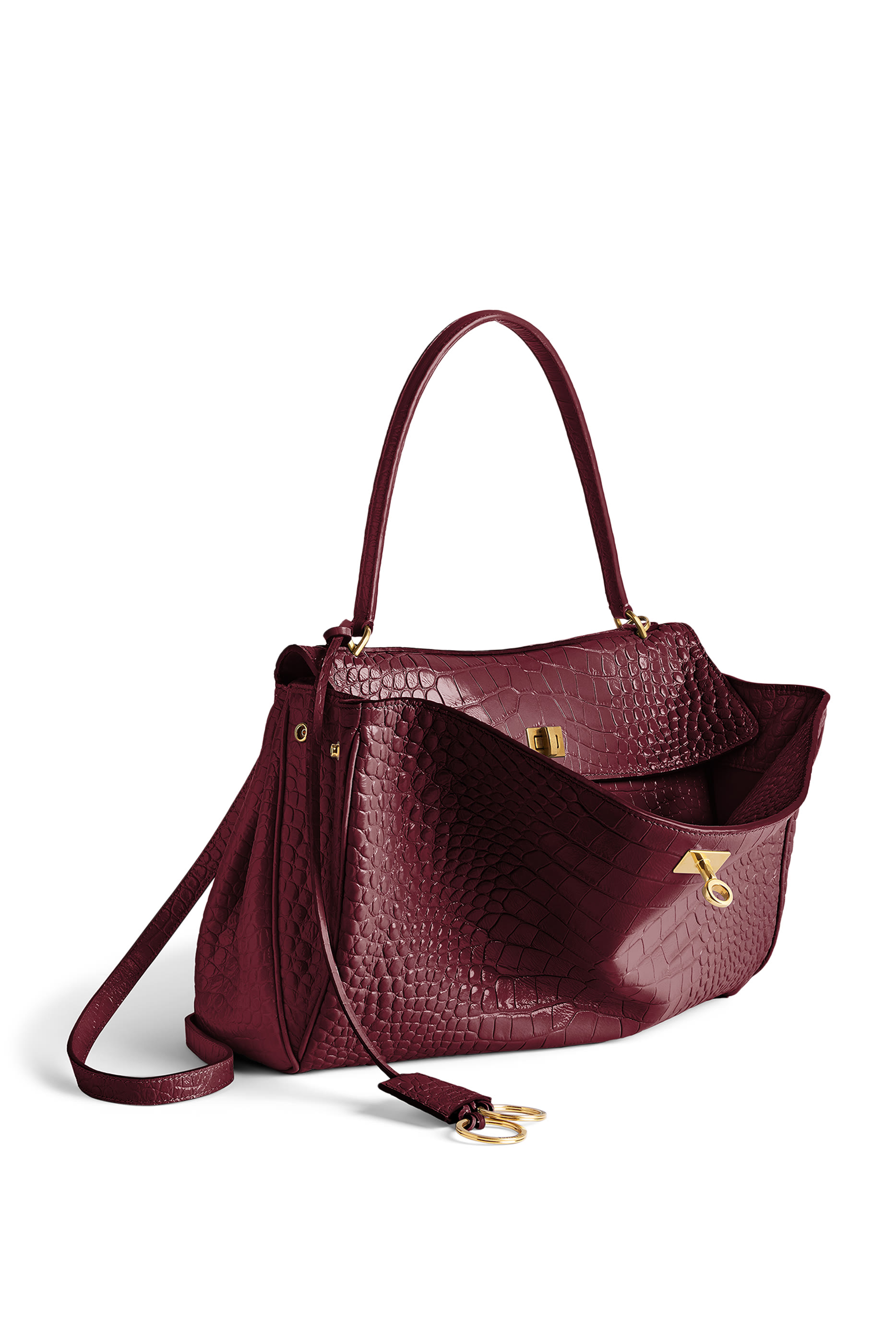 حقيبة يد روديو متوسطة جلد بنقشة جلد تمساح