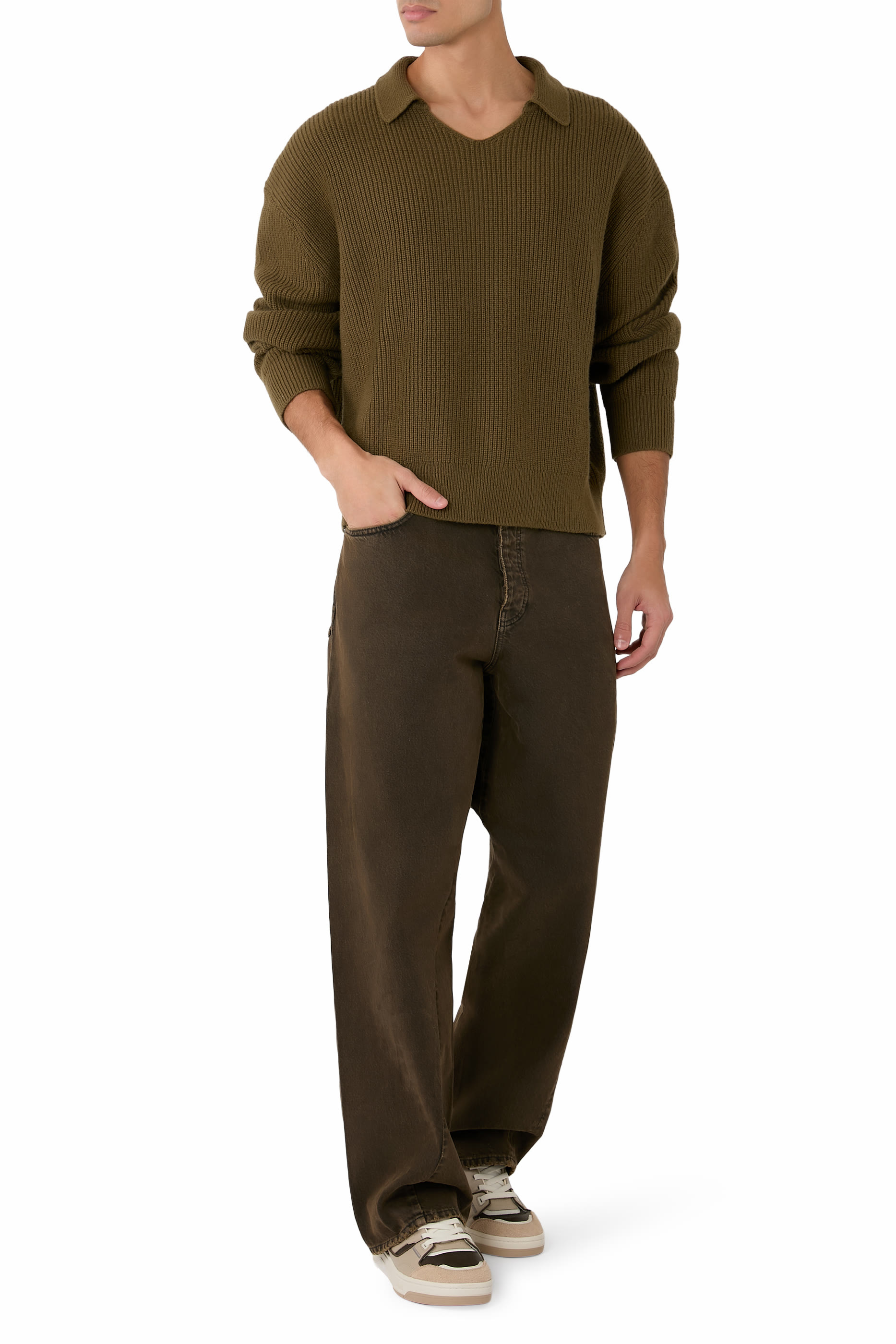 سترة بولو منسوجة بياقة مفتوحة 