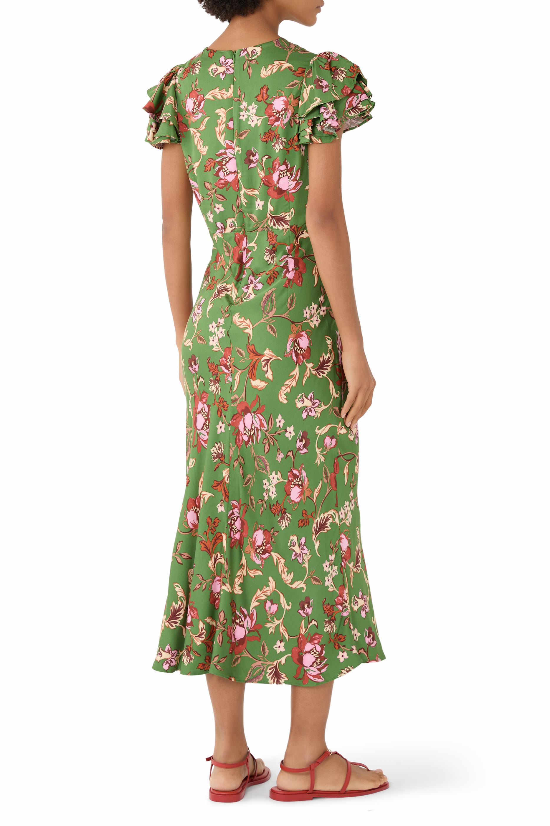 Floral Frill Sleeve Layla Midi Dress