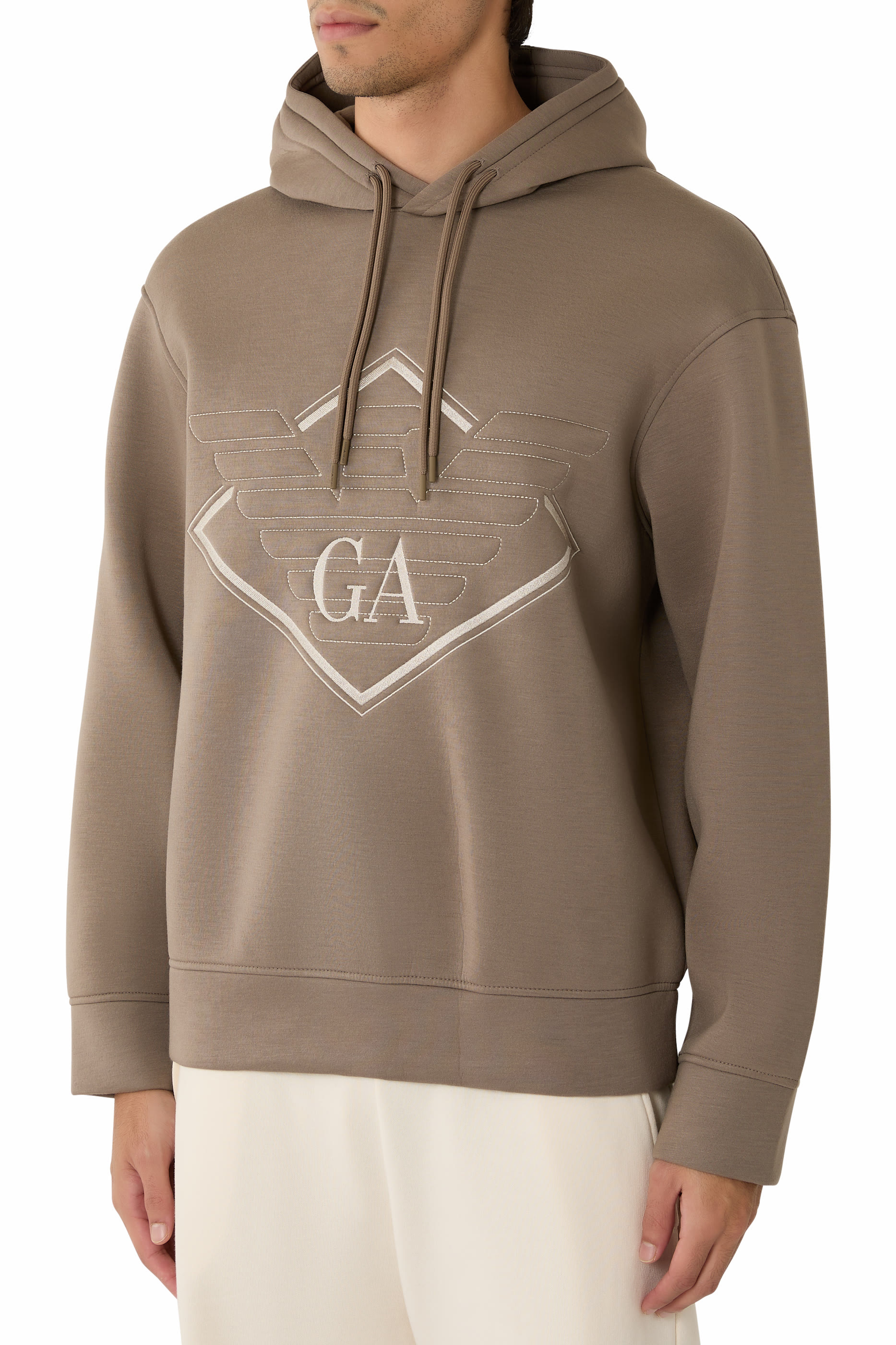 سويت شيرت بغطاء رأس وشعار الماركة بحجم كبير جيرسيه مزدوج