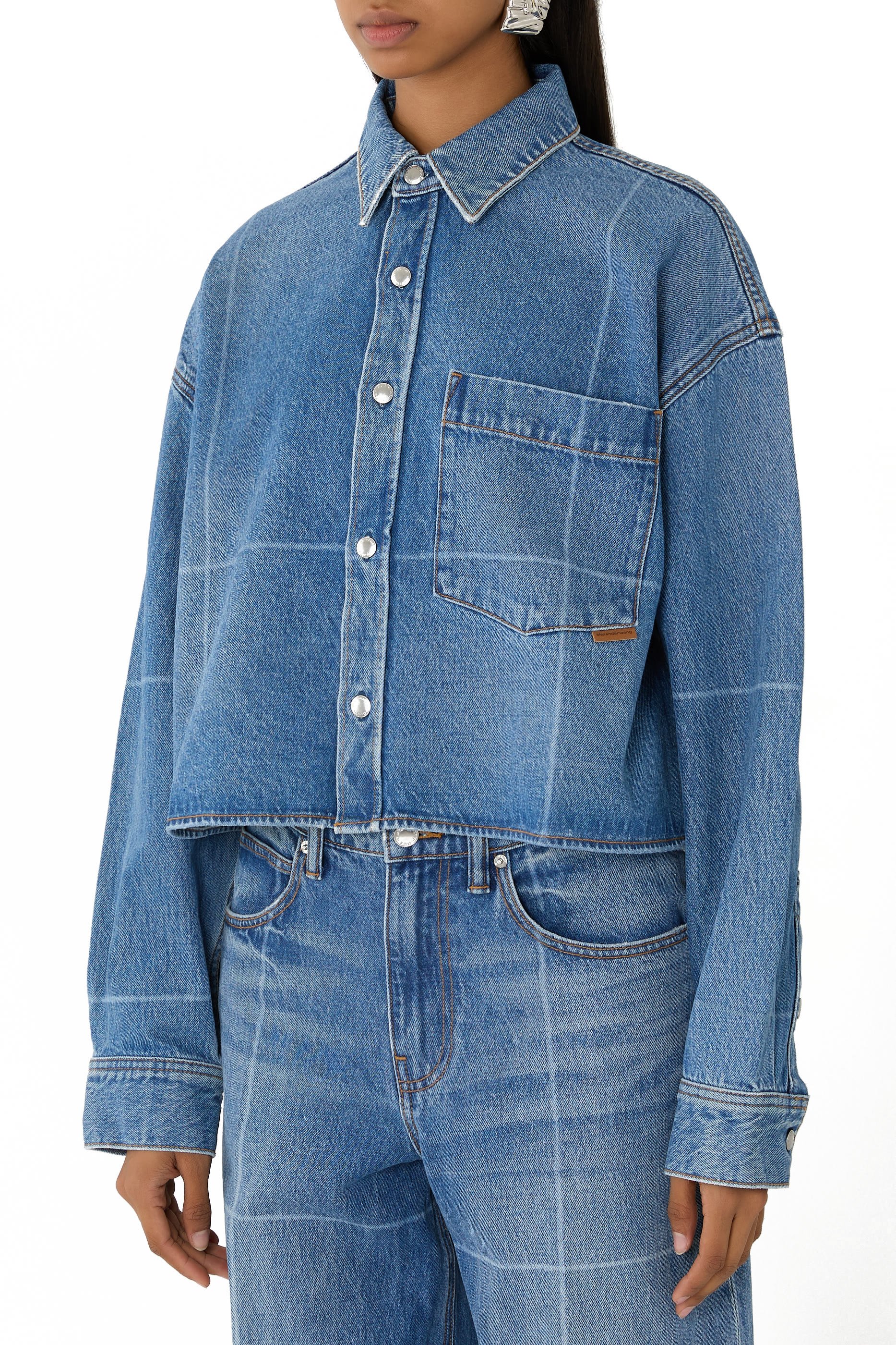 Foldline Denim Crop Shirt