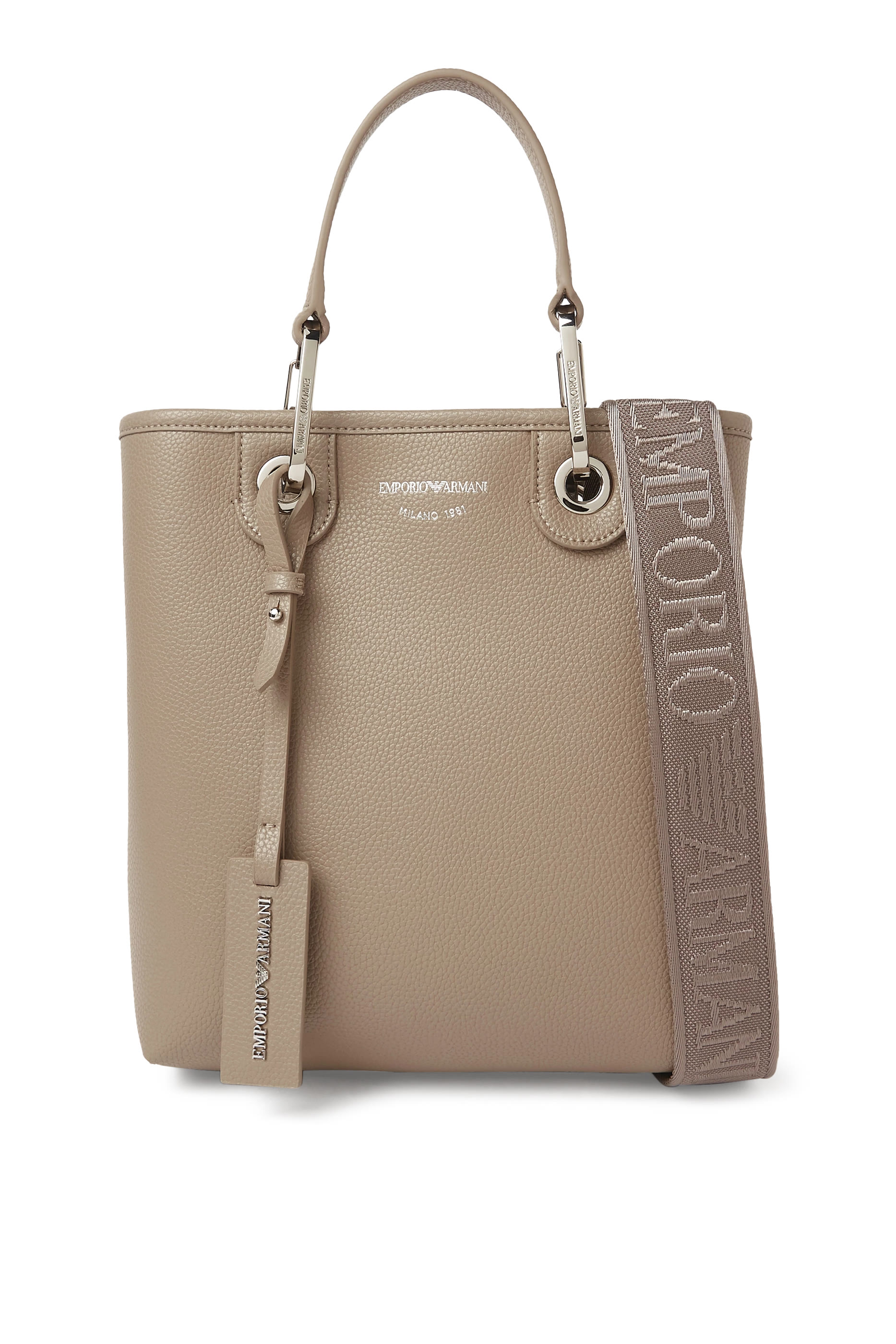 حقيبة يد بشعار الماركة بنقشة جلد غزال