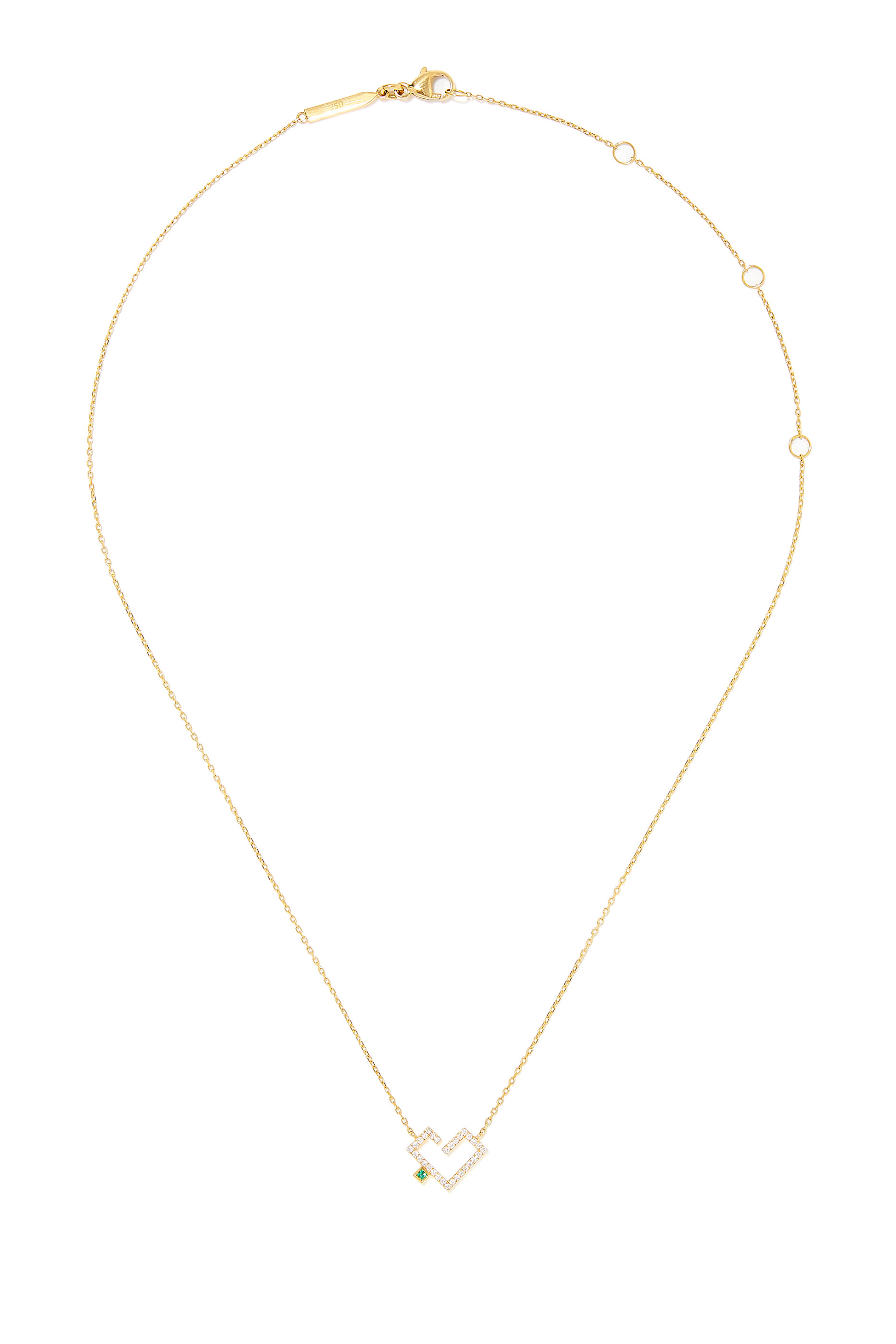 قلادة حب بدلاية على شكل قلب مرصعة بزمرد وماس ذهب أصفر عيار 18 