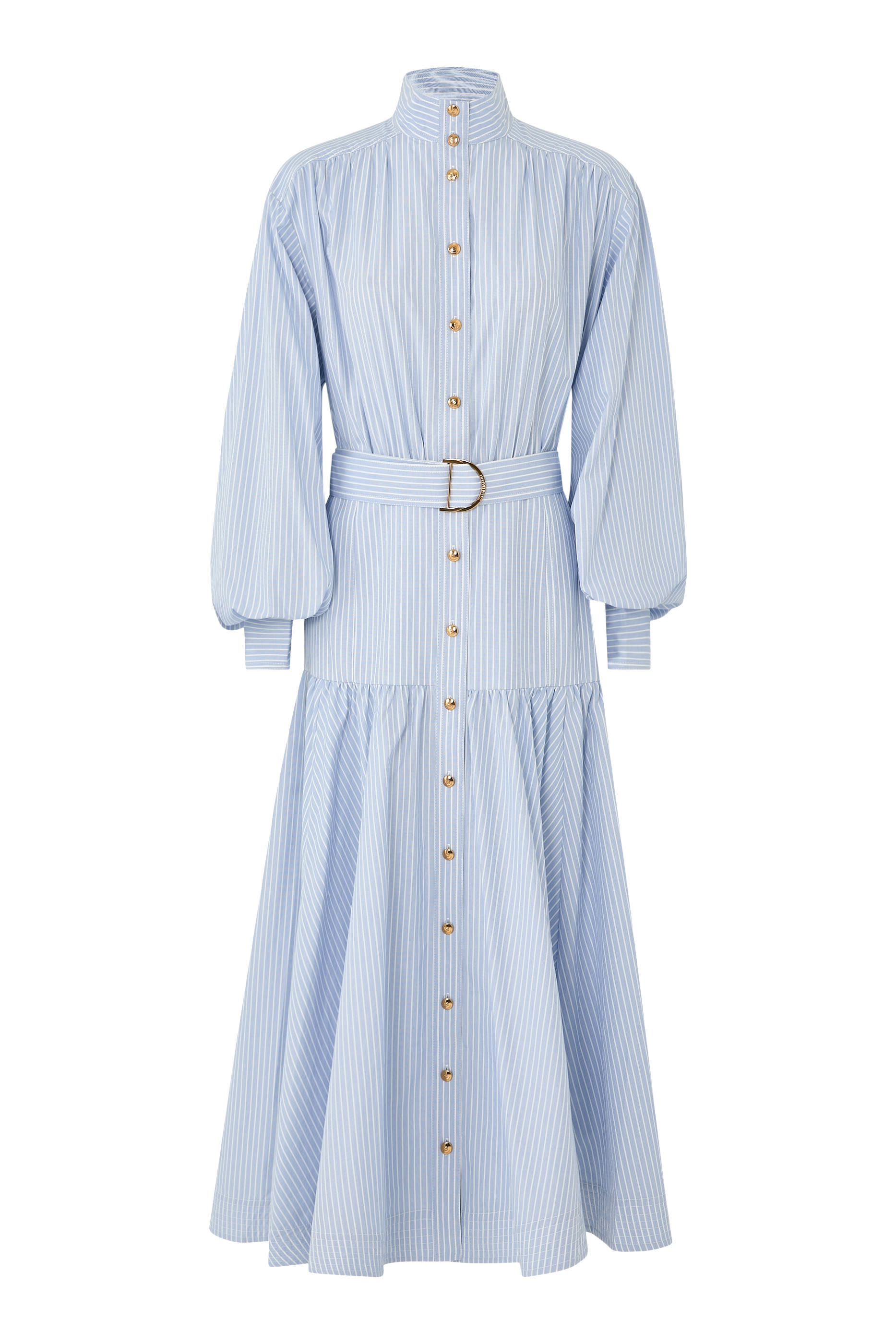 فستان متوسط الطول بتصميم عملي بنقشة مخططة