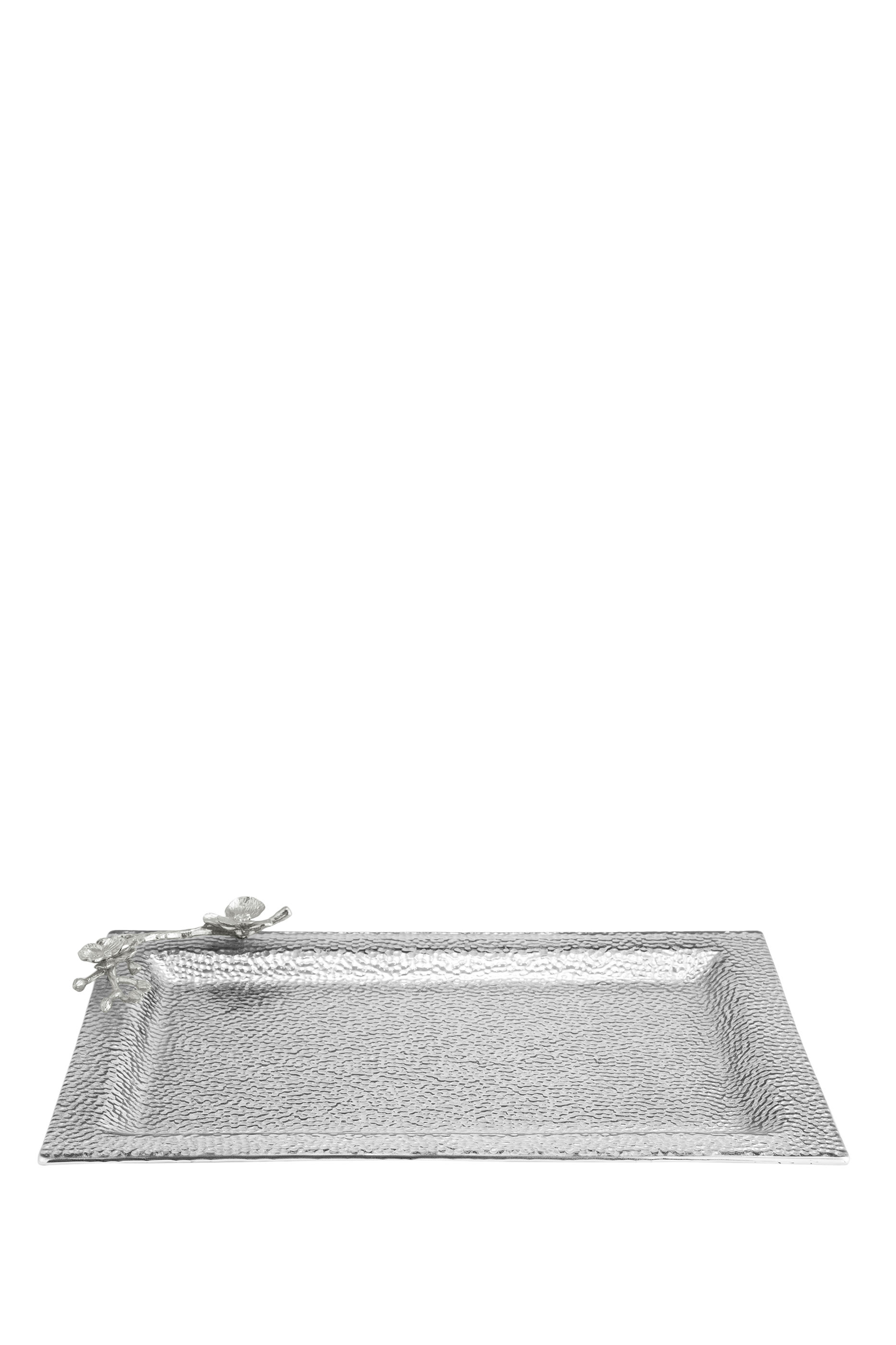 صينية كبيرة مزينة بأوركيد أبيض زجاج