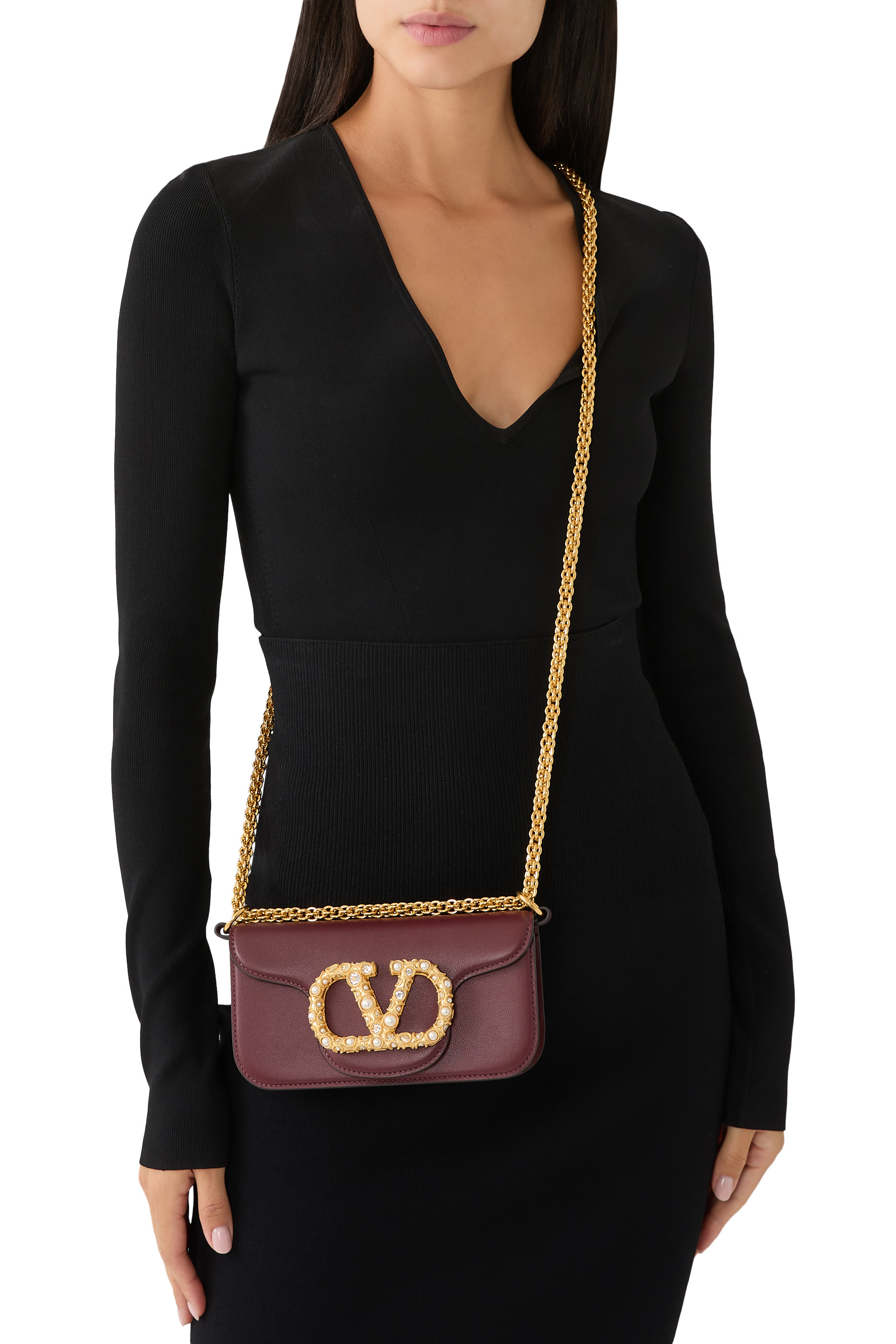 حقيبة كتف لوكو صغيرة بحلي شعار الماركة المرصعة بأحجار