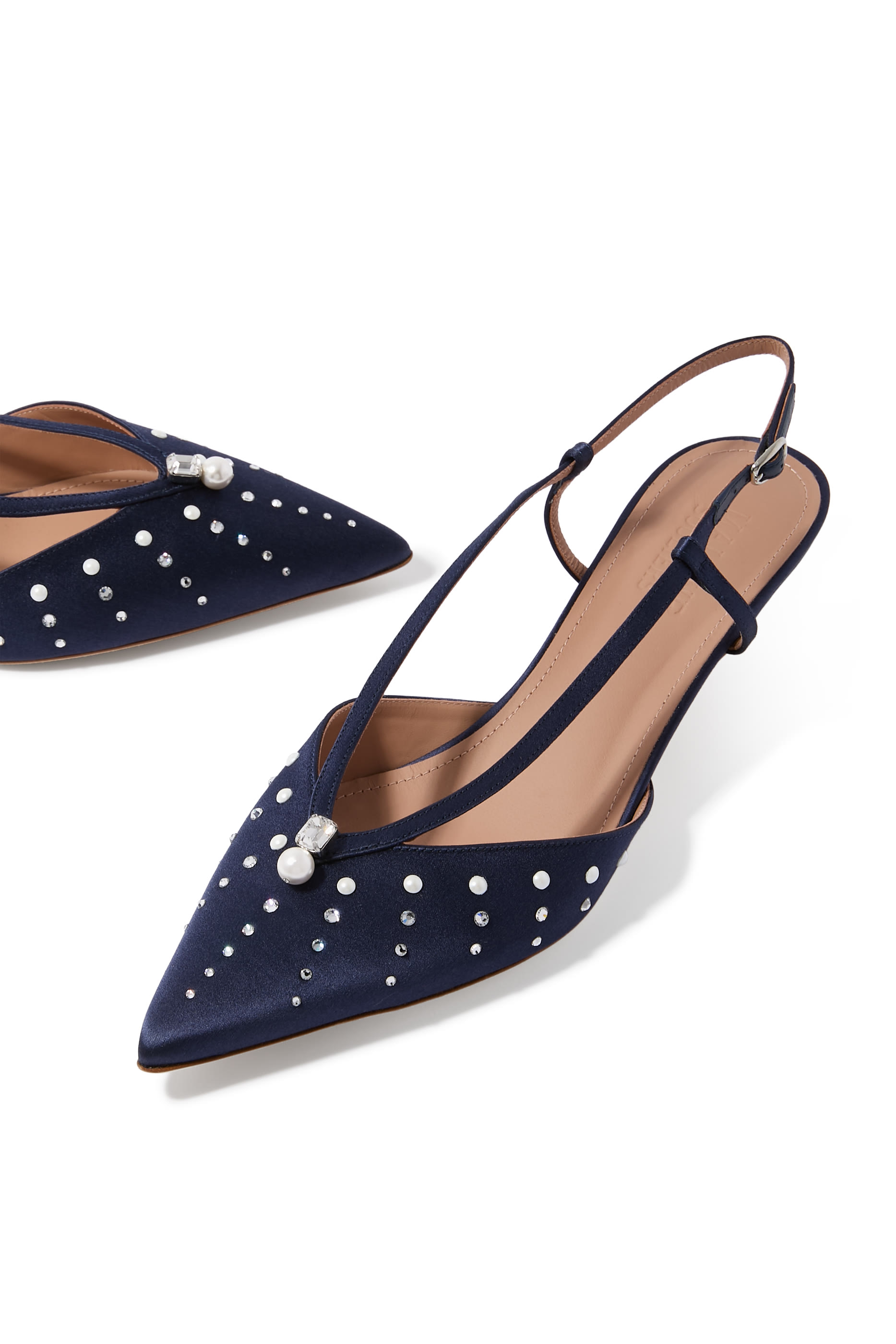 حذاء مور 70 مفتوح من الخلف ستان مزين بلؤلؤ