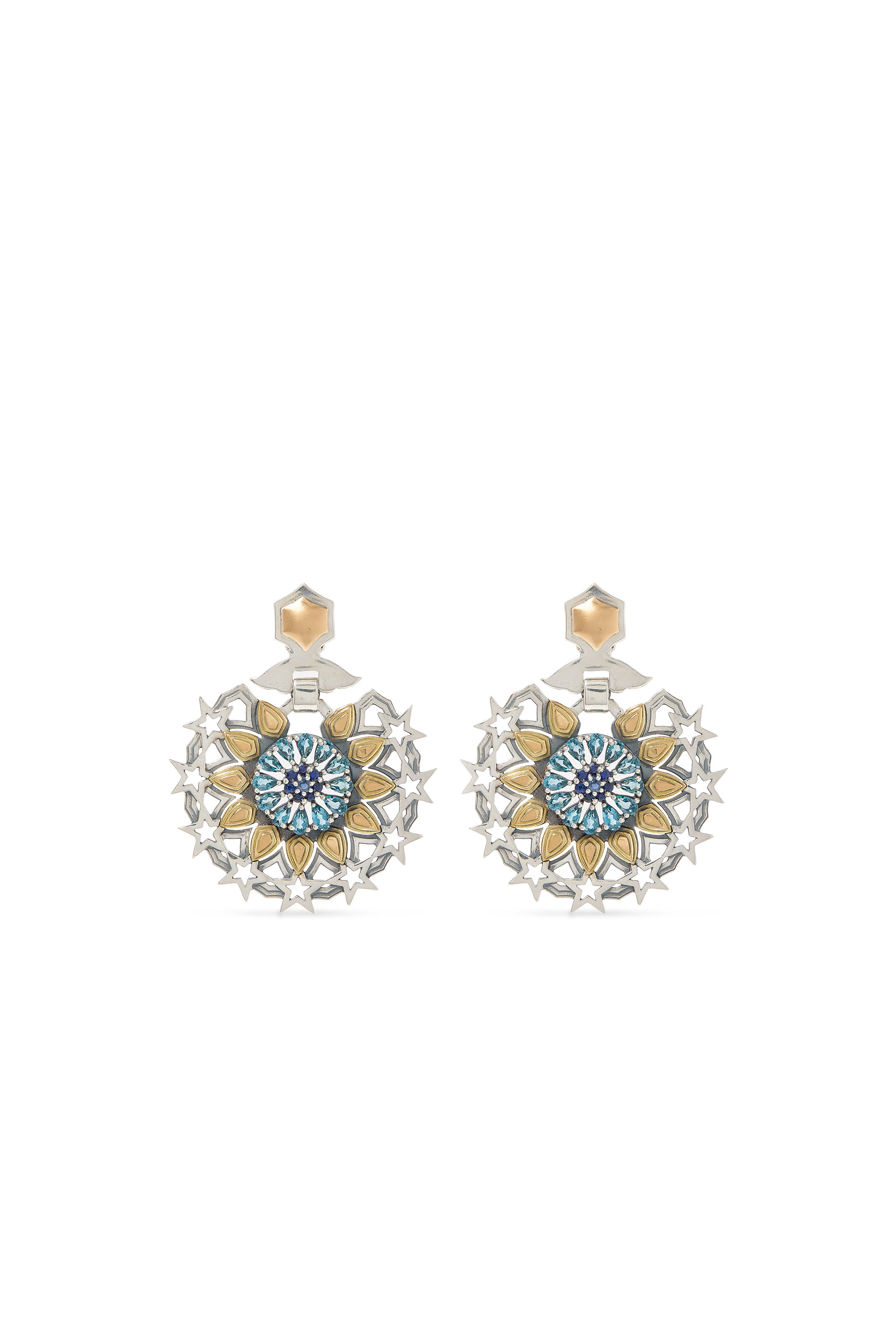 أقراط بارسباي مزينة بالجمشت والياقوت، فضة استرلينية وذهب عيار 18