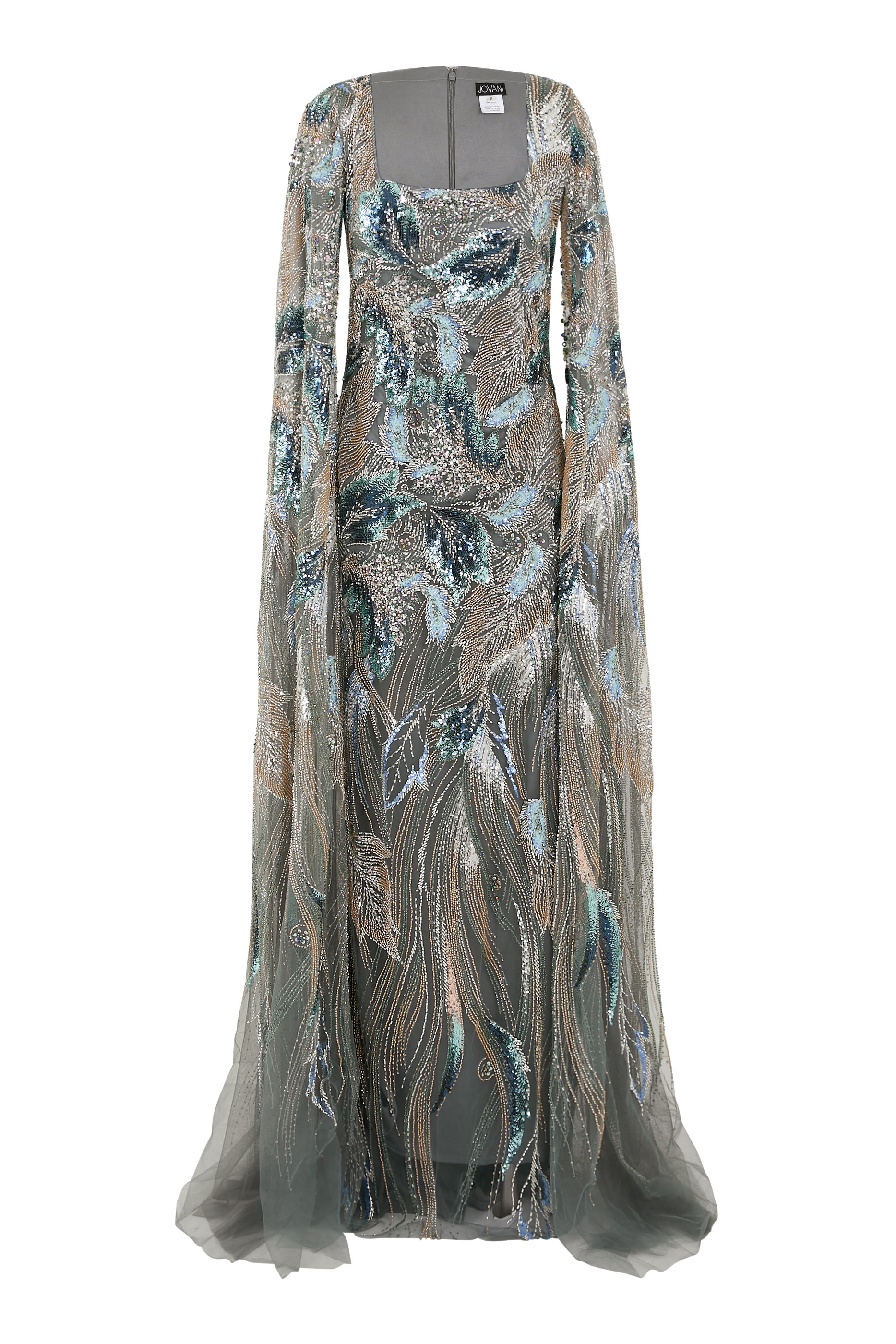 فستان سهرة بأكمام كاب وخرز