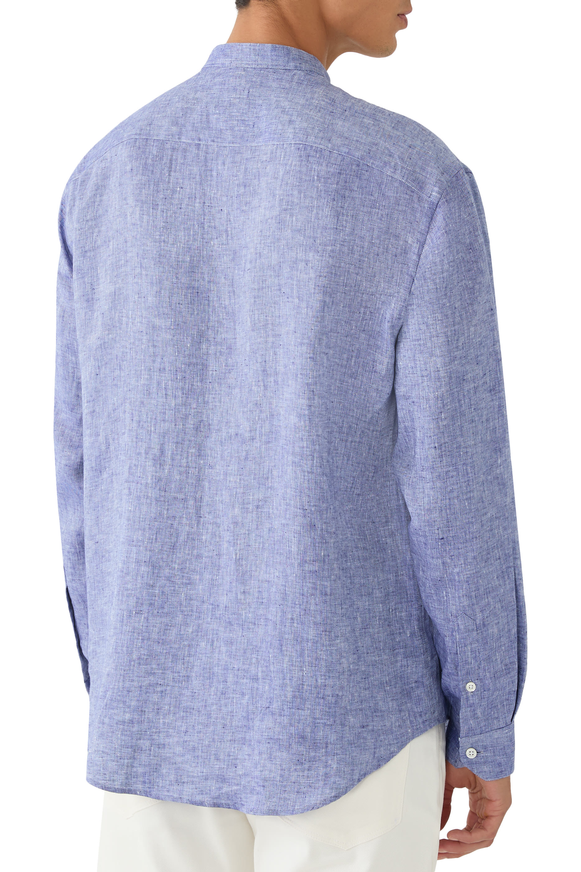 قميص بياقة صينية شامبري كتان