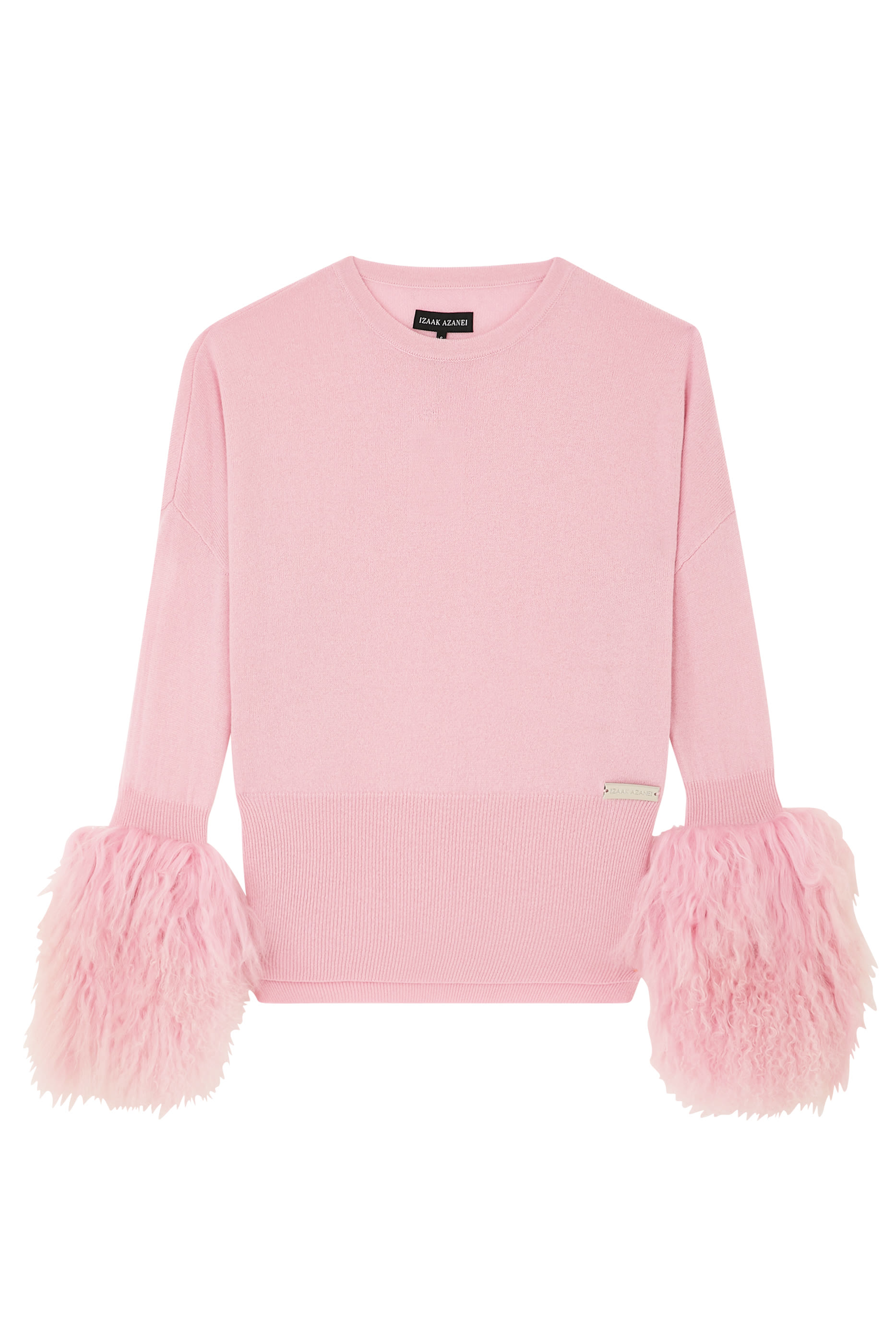 كنزة بياقة مستديرة وأساور بفرو