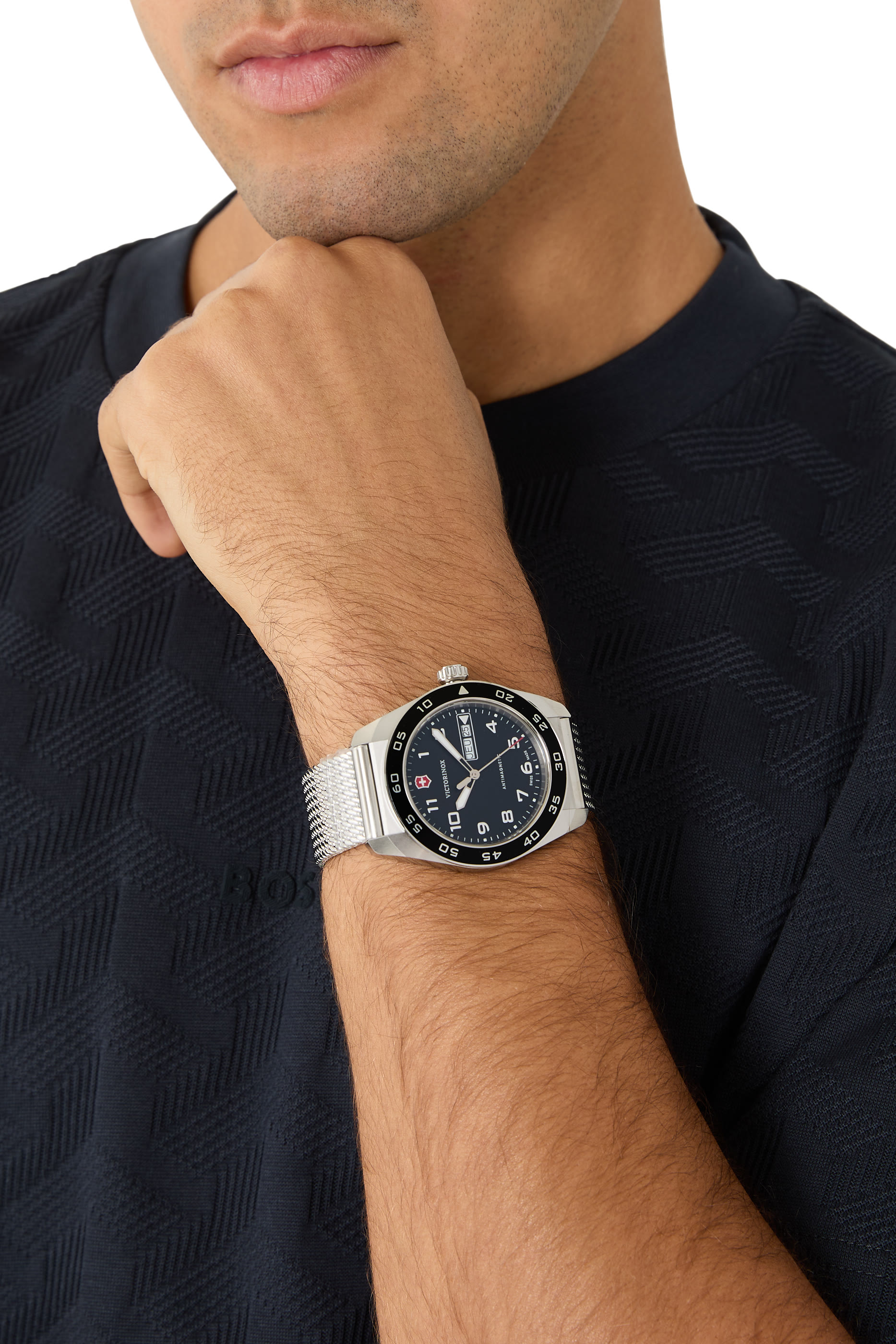 ساعة كرونوغراف سويس ارمي، ستانلس ستيل وخامة شبكية