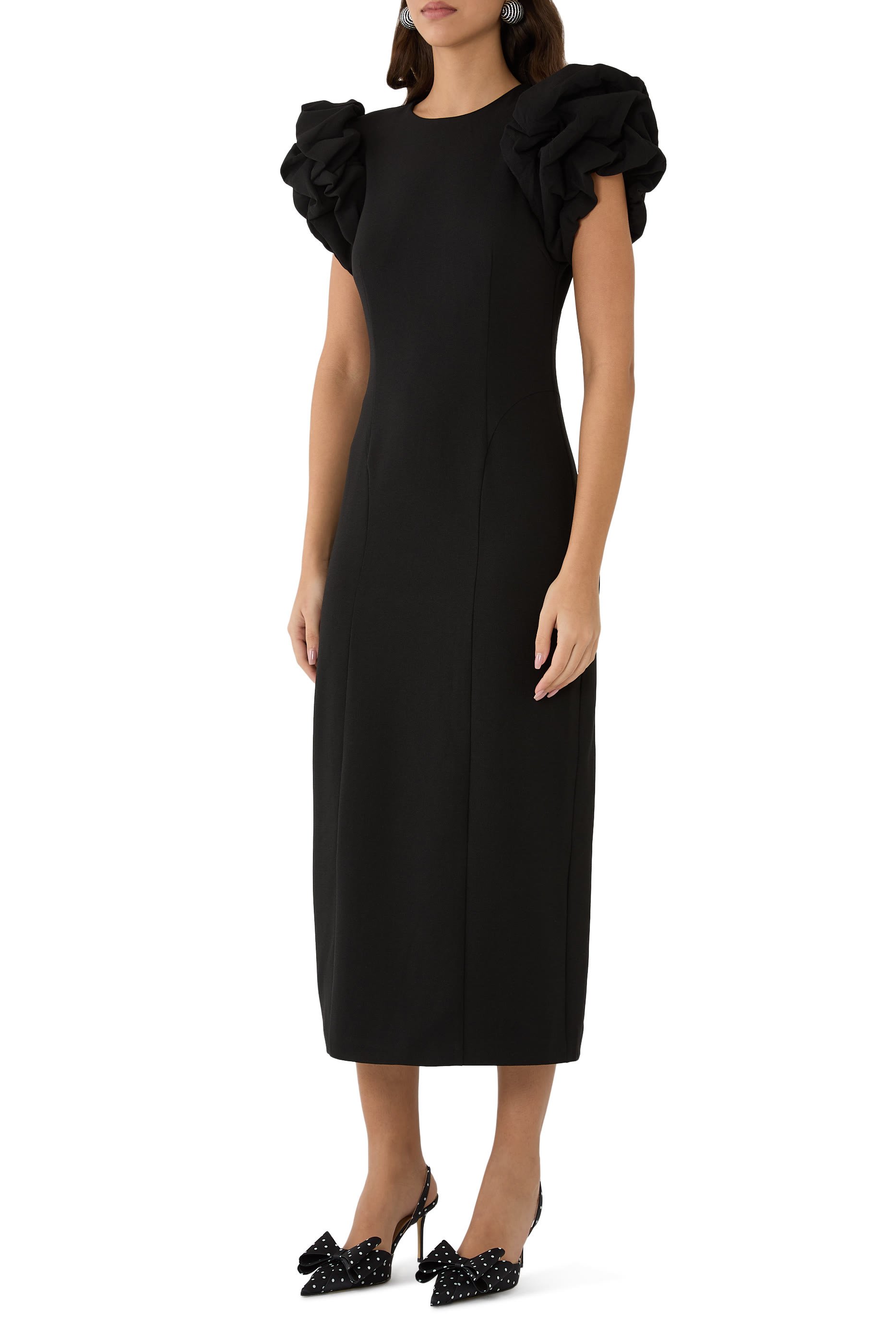 فستان متوسط الطول بأكمام منفوخة